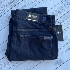 7 For All Mankind NEW Slimmy Slim Straight Jeans 34 Dark Preppy Designer Luxury
